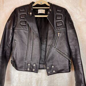 A0005 Sandro Paris Womens Leather Biker Jacket Black With Zipper Details